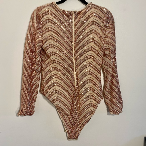 Shein zip back Chevron Sequin Bodysuit - Picture 6 of 12